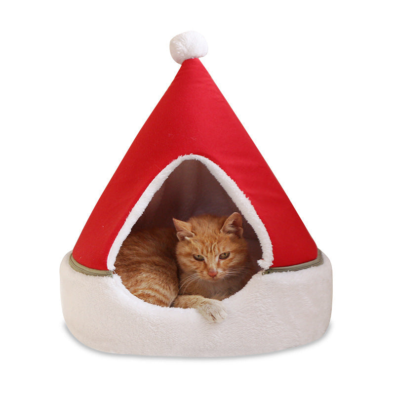 Christmas Tree Cat Bed Warm & Soft Holiday Pet Cave